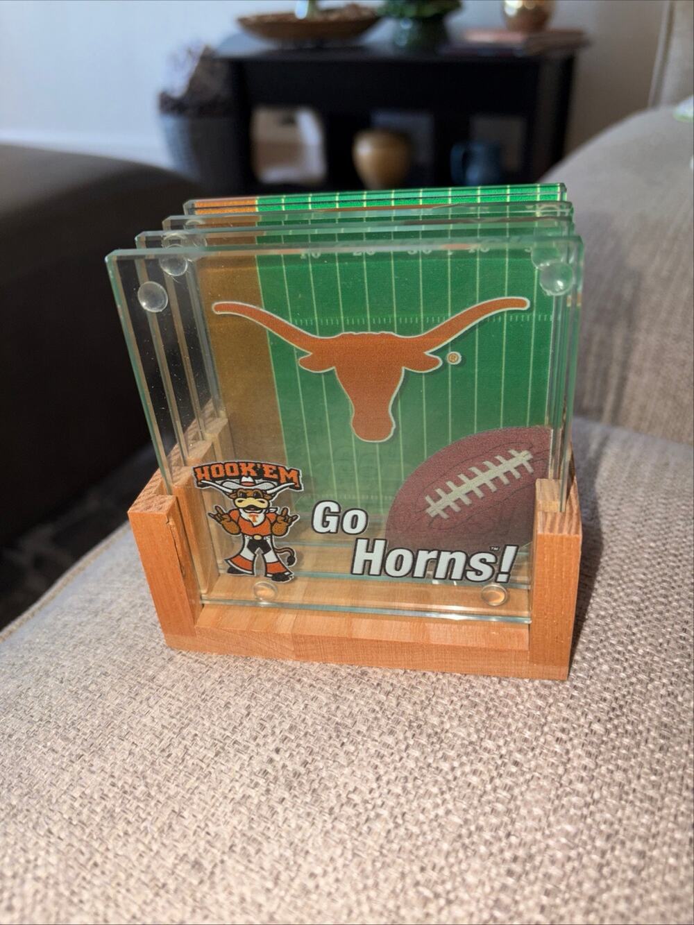 VTG 1990 set of 4 of glass coasters, Univ of Texas  by Highland Graphics. NIB